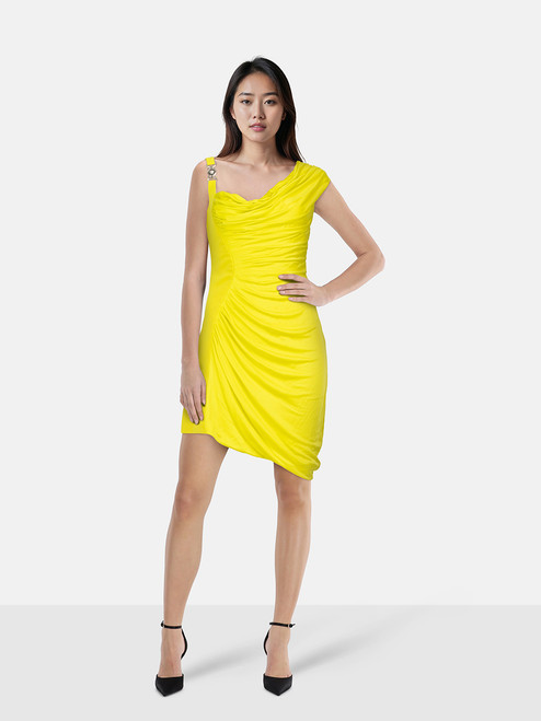 Versace Yellow Ruched Medusa Buckle Dress