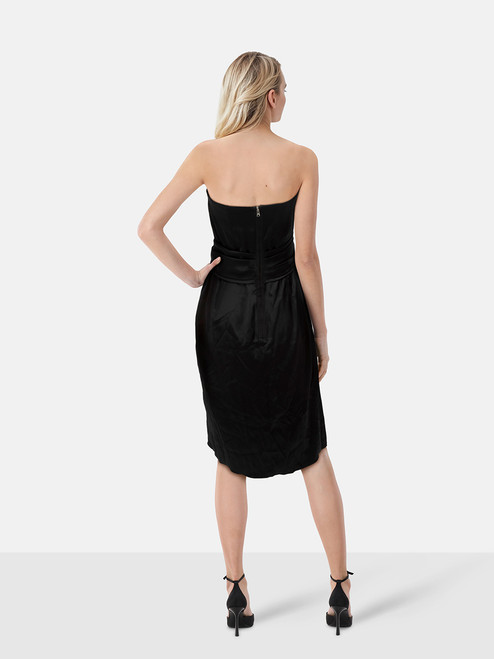 Dolce & Gabbana Black Silk Strapless Midi Dress