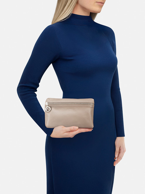 Longchamp Grey Leather Vanity Pouch