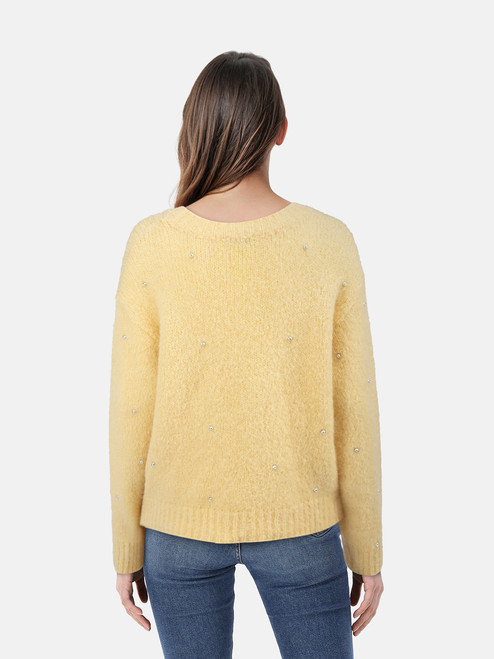 Sandro Yellow Mohair Crystal Embellished Jumper Sandro Yellow Mohair Crystal Embellished Jumper