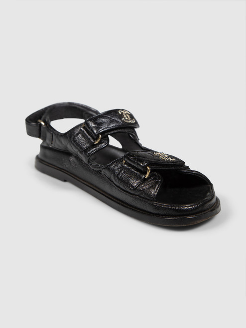Chanel Black Leather CC Dad Sandals