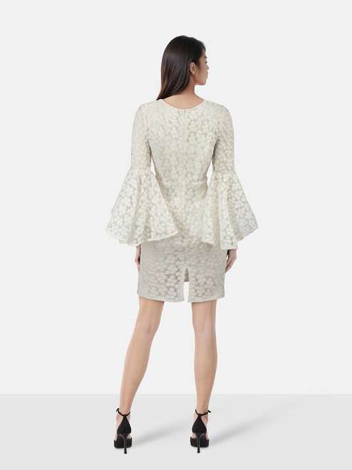 Milly Floral White Lace Flounce Sleeve Midi Dress