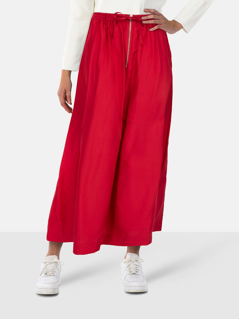 Joseph Red Silk Midi Drawstring Waist Skirt