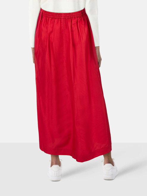 Joseph Red Silk Midi Drawstring Waist Skirt