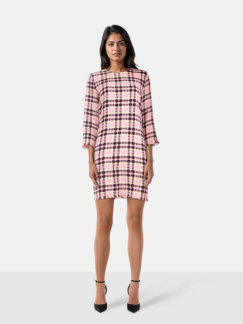 MSGM Pink Checkered Fringe Hem Dress