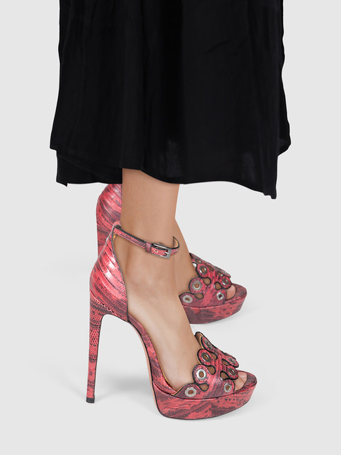Alaïa Pink Lizard Embossed Patterned Heels