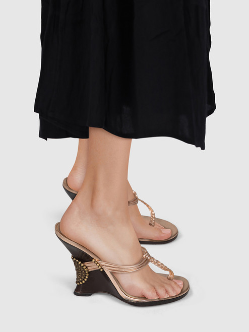 Jimmy Choo Rose Gold Leather Thong Wedge Sandals Jimmy Choo Rose Gold Leather Thong Wedge Sandals