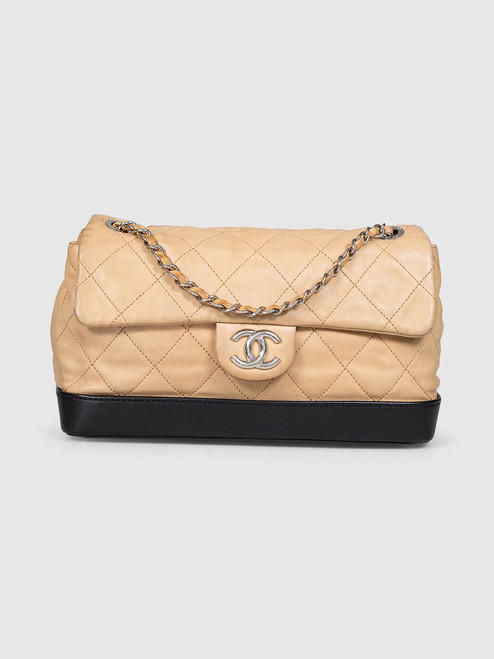 Chanel 2011 Beige & Black Leather VIP Flap Bag