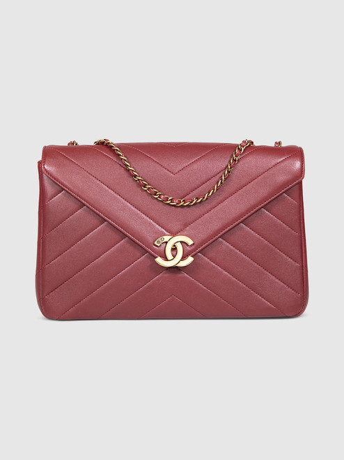 Chanel Burgundy Leather Coco Envelope Flap Bag