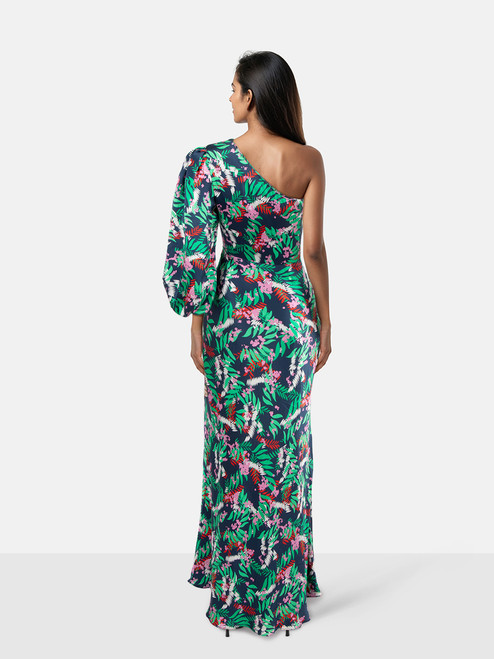 Saloni Floral Print Silk One Sleeve Dress