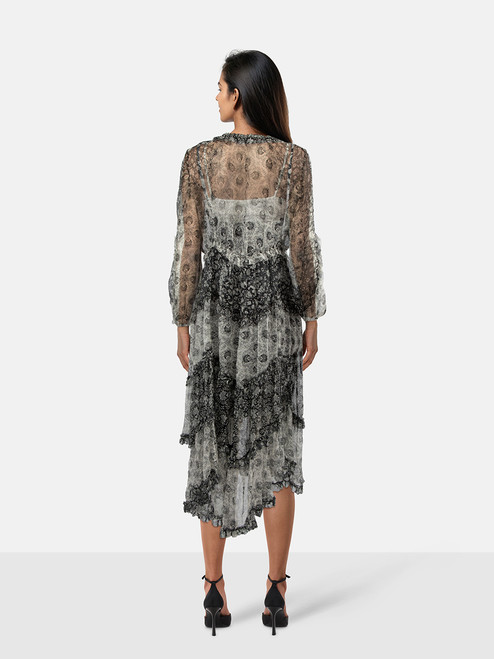 Zimmermann Black & Grey Silk Floral Maxi Dress
