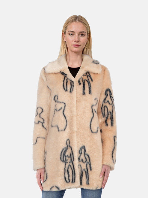 Shrimps Pink Faux Fur Figure Outline Coat