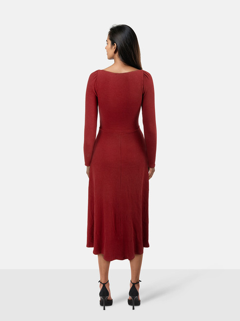 Reformation Red Banks Ribbed Long Sleeve Midi Dress