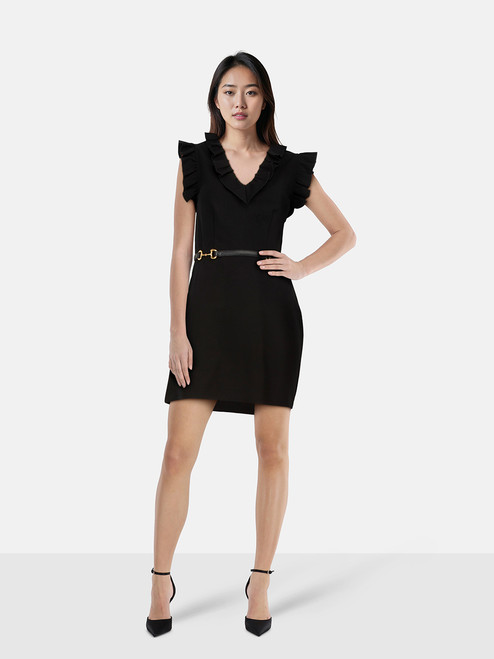 Gucci Black Ruffle Trim Horsebit Dress