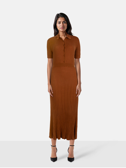 Gabriela Hearst Brown Silk Ribbed Knit Maxi Dress