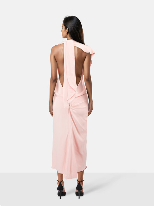 Victoria Beckham Pink Halterneck Draped Midi Dress