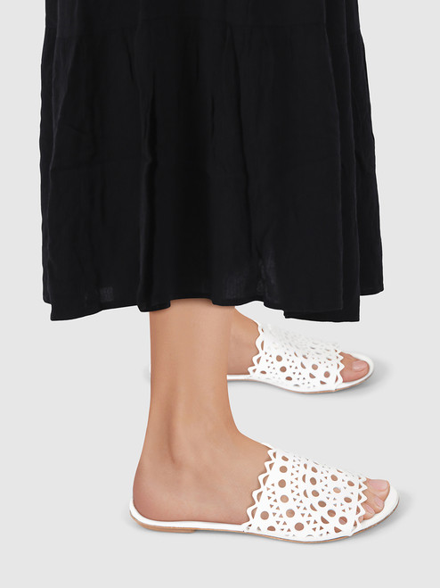Alaïa White Leather Lasercut Sandals