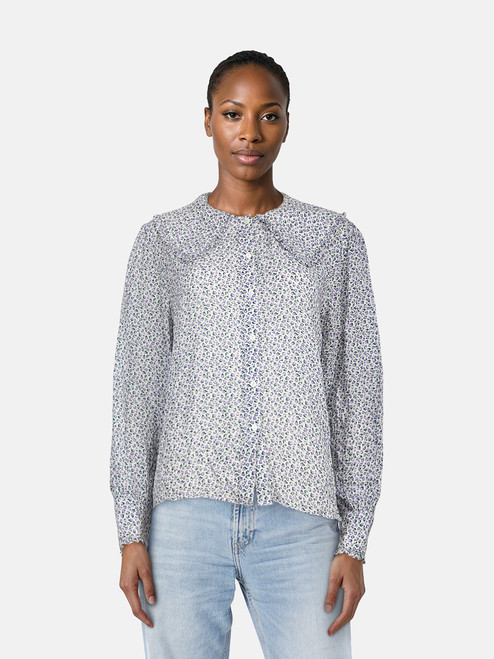Rixo Floral Oversized Collar Blouse