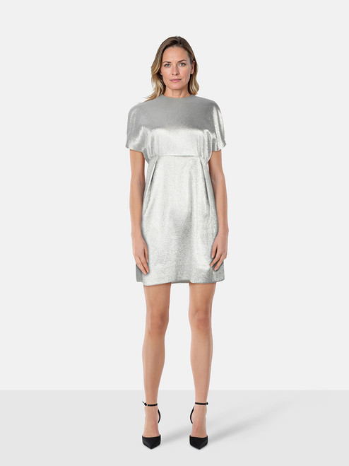 Emilia Wickstead Silver Short Sleeve Mini Dress