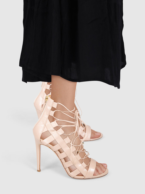 Aquazzura Beige Leather Lace Up Strappy Heels