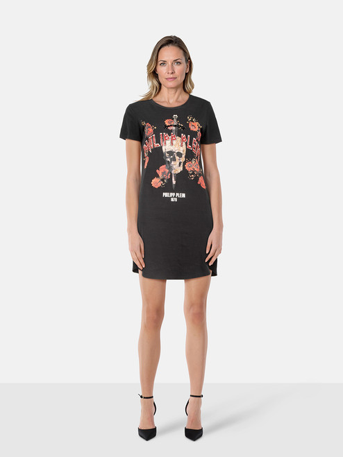 Philipp Plein Black Embellished Graphic Dress
