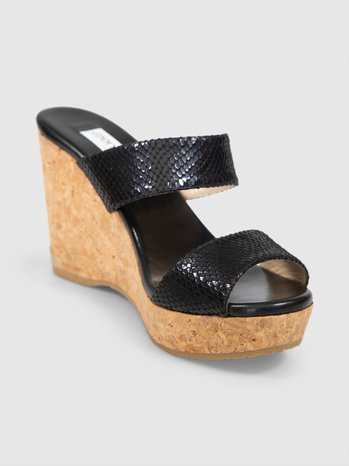 Jimmy Choo Black Leather Snakeskin Pattern Sandals
