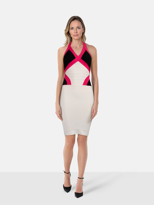 Herve Leger Halterneck Knee Length Bandage Dress