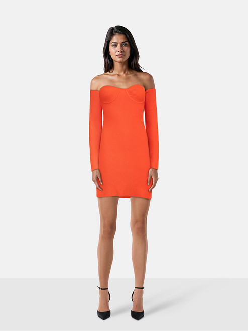 Helmut Lang Orange Contour Ribbed Mini Dress