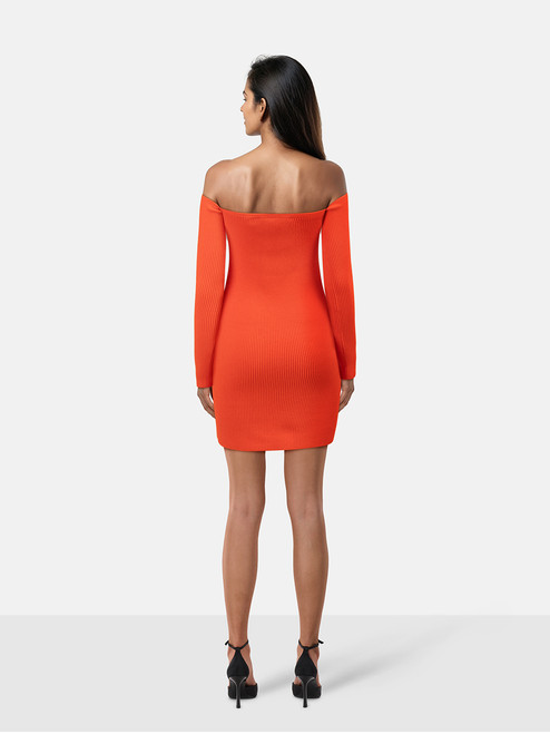 Helmut Lang Orange Contour Ribbed Mini Dress