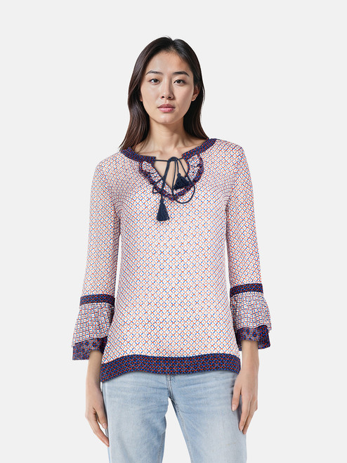 Tory Burch Abstract Long Sleeves Sheer Blouse