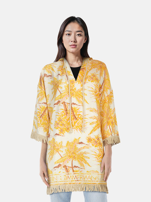 Zimmermann Yellow Palm Tree Hooded Poncho