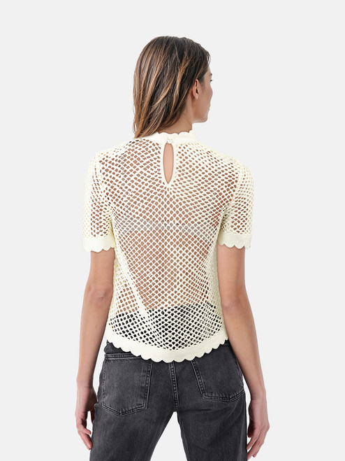 Self-Portrait White Crochet Knit Scallop Trim Top