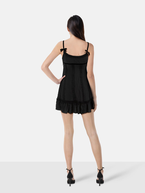 Miu Miu Black Silk Bow Detail Mini Dress