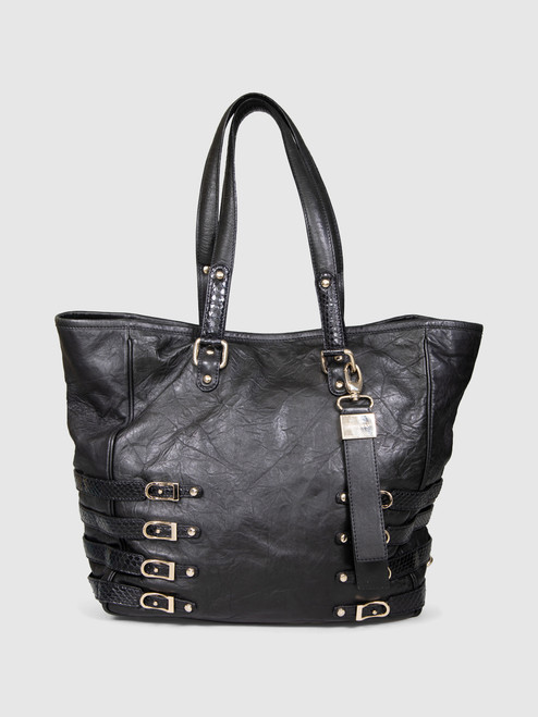 Jimmy Choo Black Leather Buckled Tote Bag
