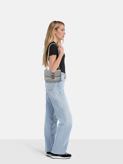 Valentino Garavani Grey Leather Glam Lock Crossbody Bag