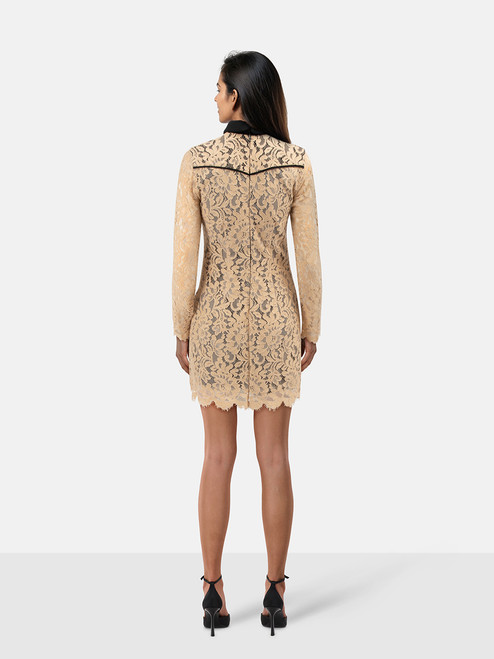 MSGM Beige Floral Lace Long Sleeves Dress