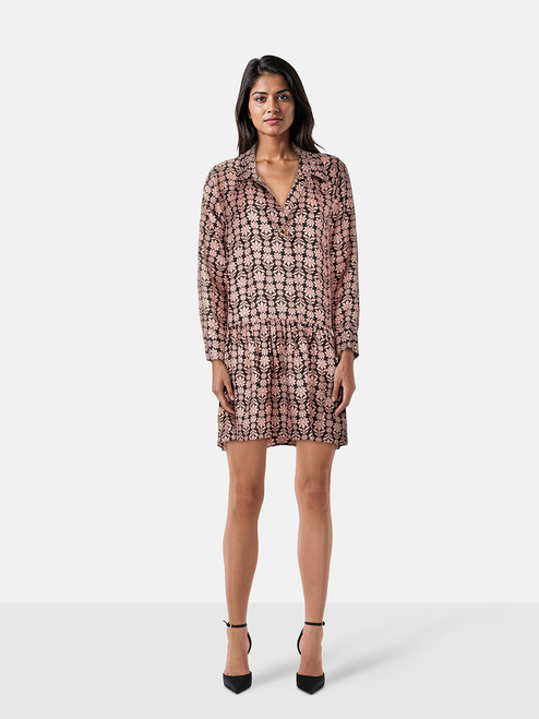 Sandro Floral Silk Knee Length Shirt Dress