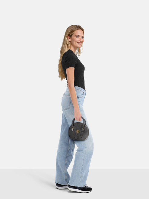 MCM Black Round Logo Jacquard Bag