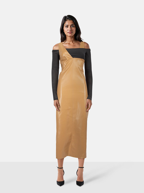NANUSHKA Brown & Grey Vegan Leather Ferriti Dress