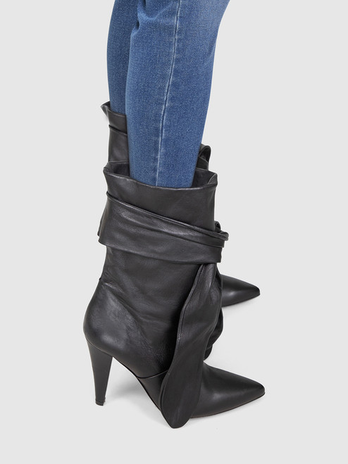 Iro Black Leather Tied Mid Calf Boots
