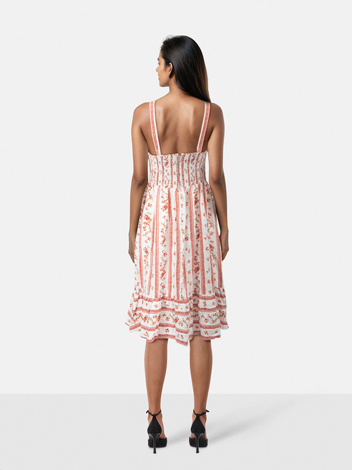 Reformation Red & White Linen Floral Dolci Dress