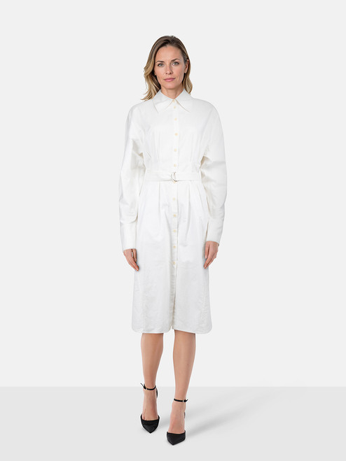 Tibi White Shirt Belted Long Sleeve Dress