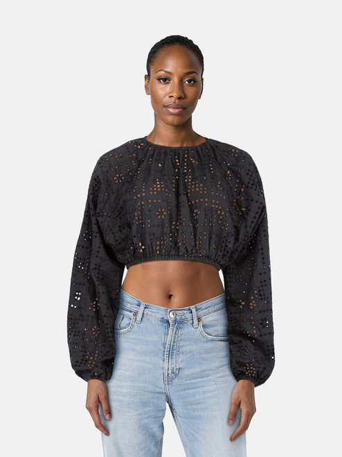 Matteau Black Cropped Broderie Detail Top