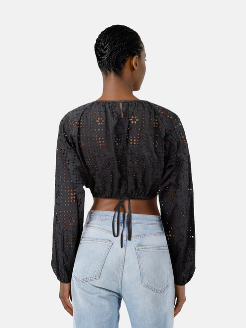 Matteau Black Cropped Broderie Detail Top
