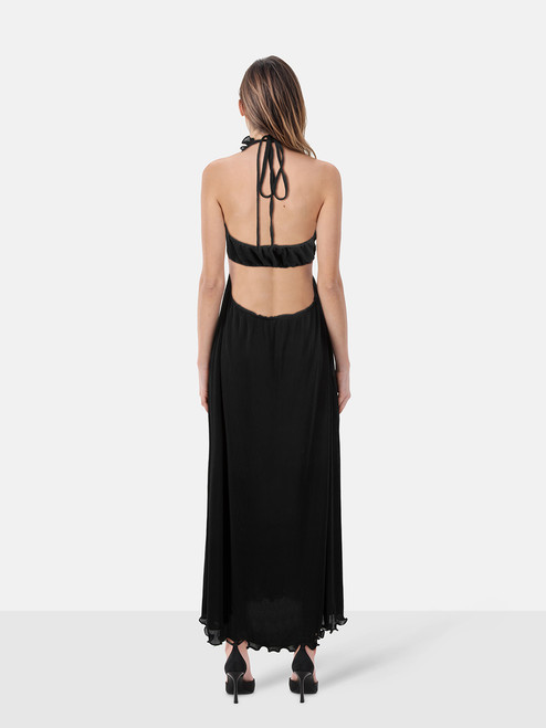 LoveShackFancy Black Halterneck Tie Ruffle Dress