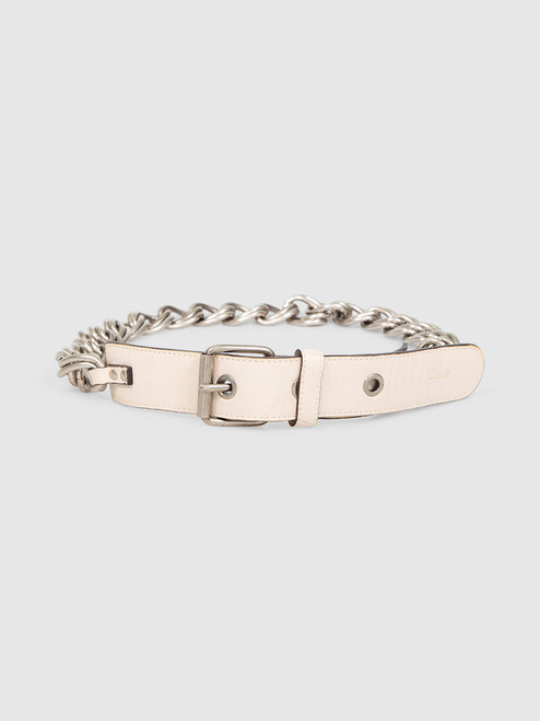 Chloé Cream Leather Silver Chain Belt