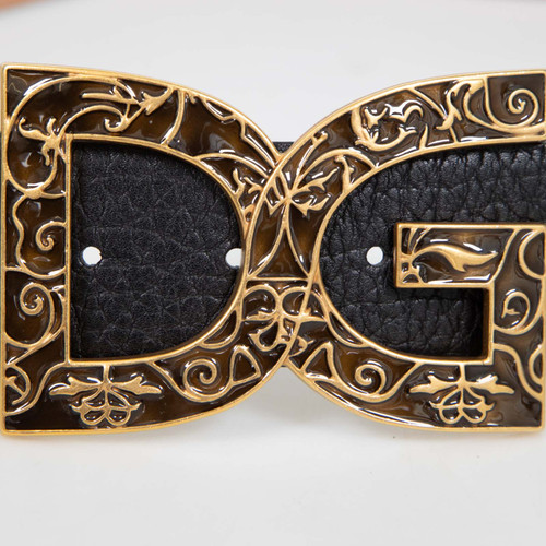 Dolce & Gabbana Black Leather DG Buckle Belt