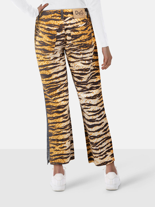 Dolce & Gabbana Blue Denim & Tiger Flared Jeans