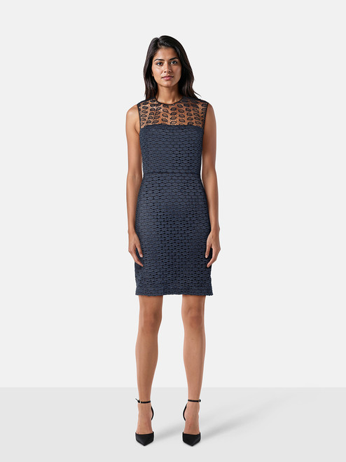 Diane Von Furstenberg Navy Lace Knee Length Dress