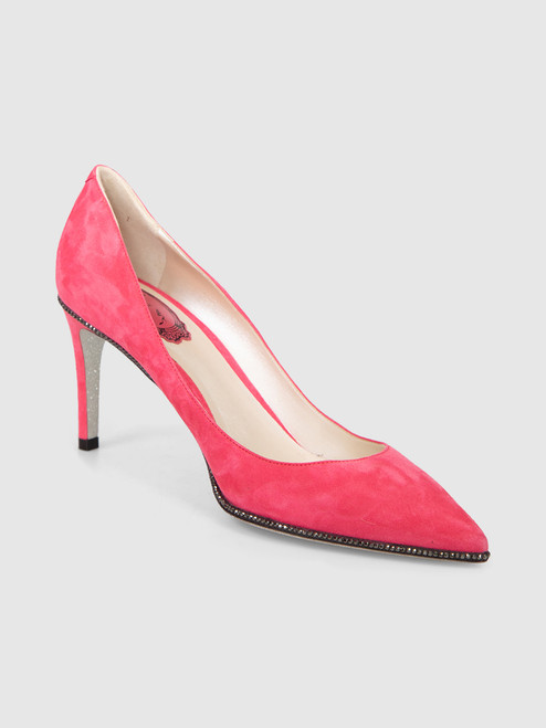 Rene Caovilla Pink Suede Crystal Detail Pumps